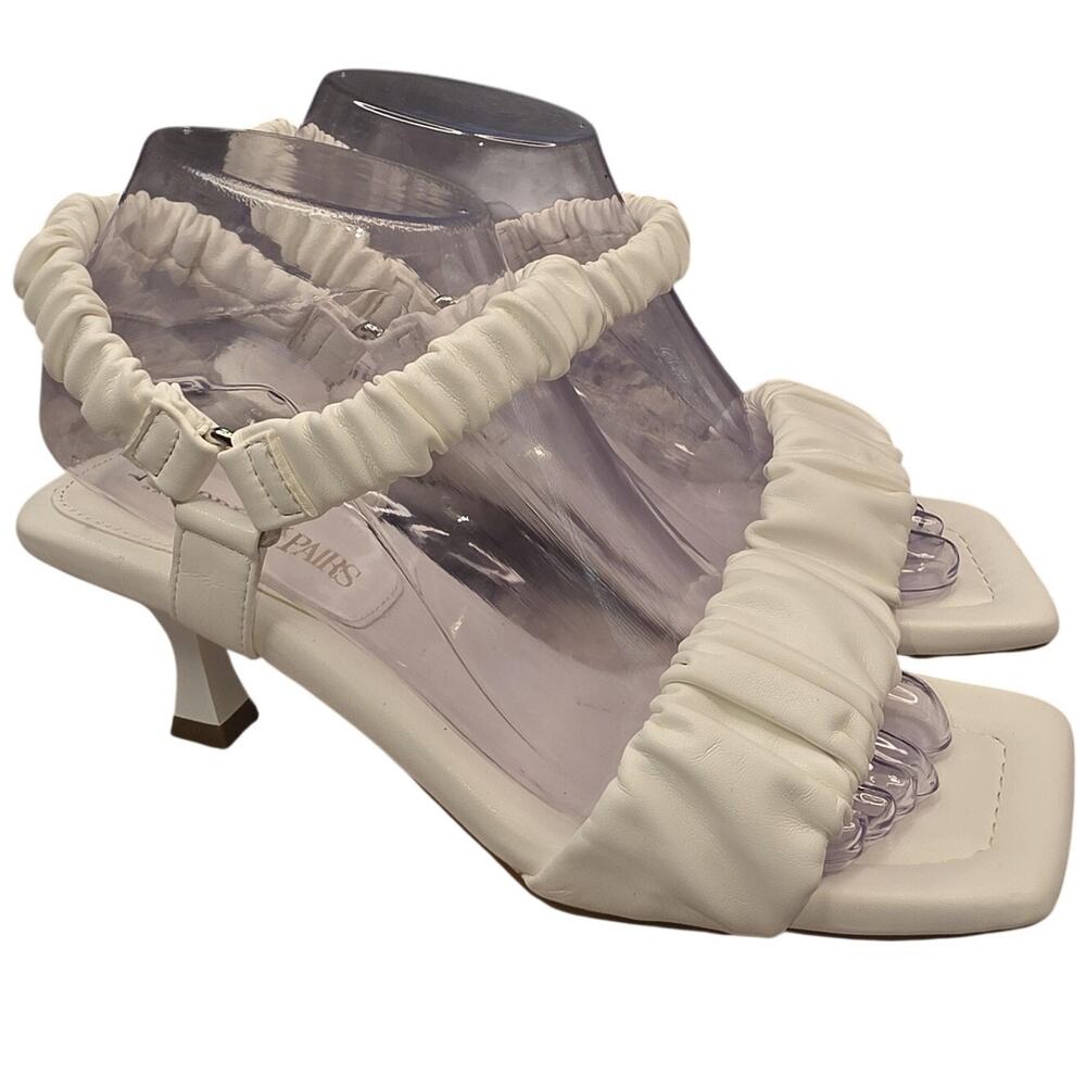 Dream Pairs Shoes Womens Size 7 White Ruched Slingback Sandals Kitten Heel Party